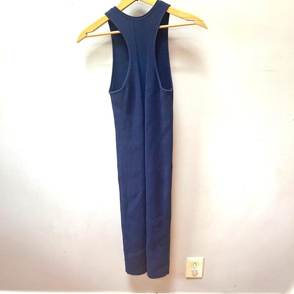 Everlane Women's Ribbed Knit Sleeveless Midi Dress Size S Navy Blue Viscose & Po - Picture 4 of 4